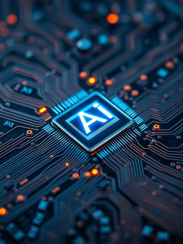 AI Microchip on Blue Circuit Board