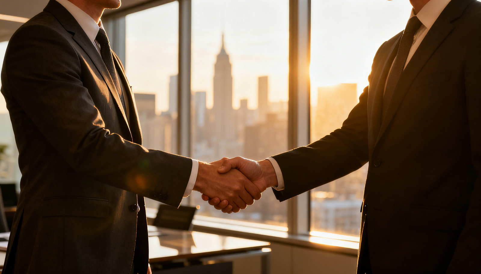 Business Partnership Handshake Office Sunset