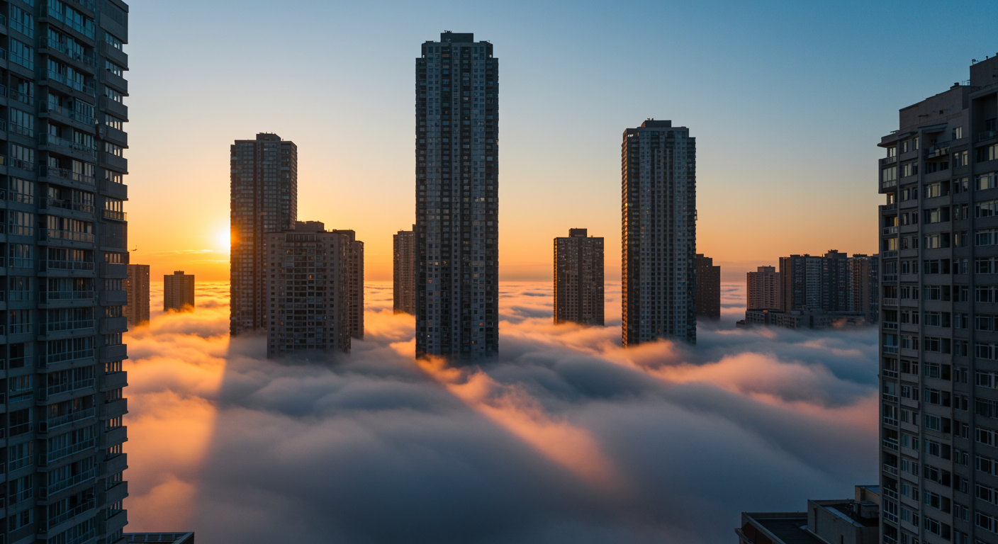 City Skyline Above Clouds Photo – Sunrise Urban View