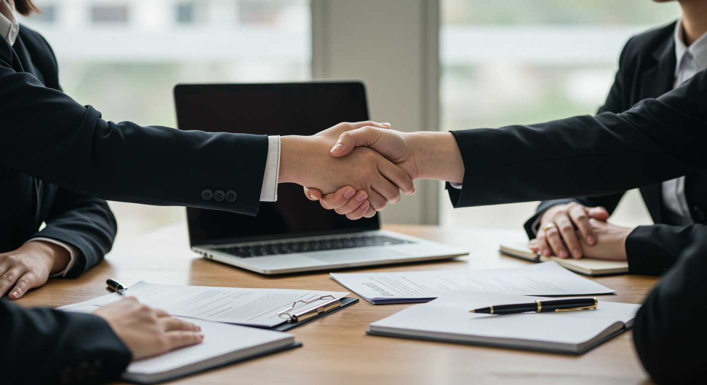 Business Handshake Close-Up with City Background