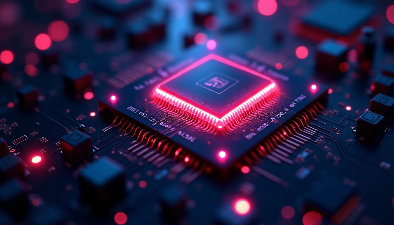 Futuristic AI Chip with Neon Red Glow