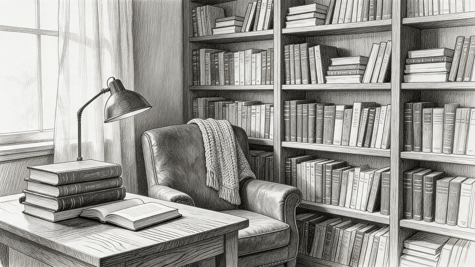 cozy-library-reading-nook-pencil-sketch