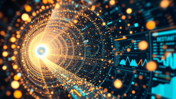 Digital Data Tunnel Abstract Background with Futuristic Sci-Fi Technology Elements