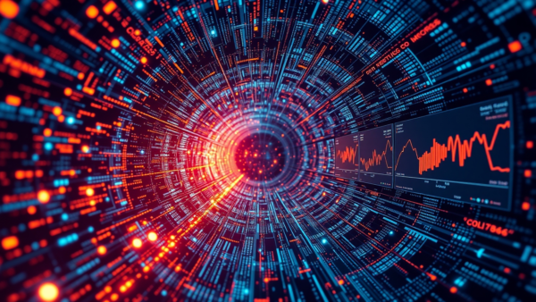 Digital data tunnel abstract technology background with glowing data streams
