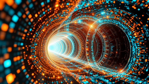 Digital data tunnel abstract futuristic glowing tech network