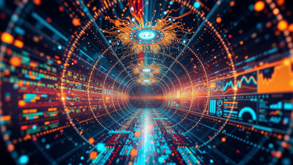 Digital data tunnel abstract art futuristic glowing technology interface