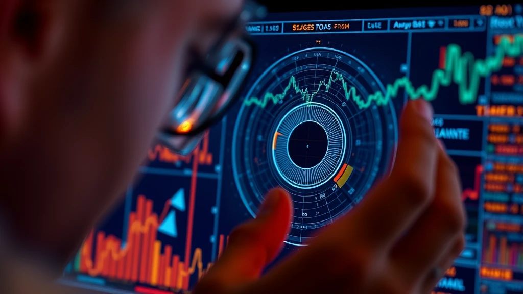 Financial analyst studying stock market data on a futuristic digital display