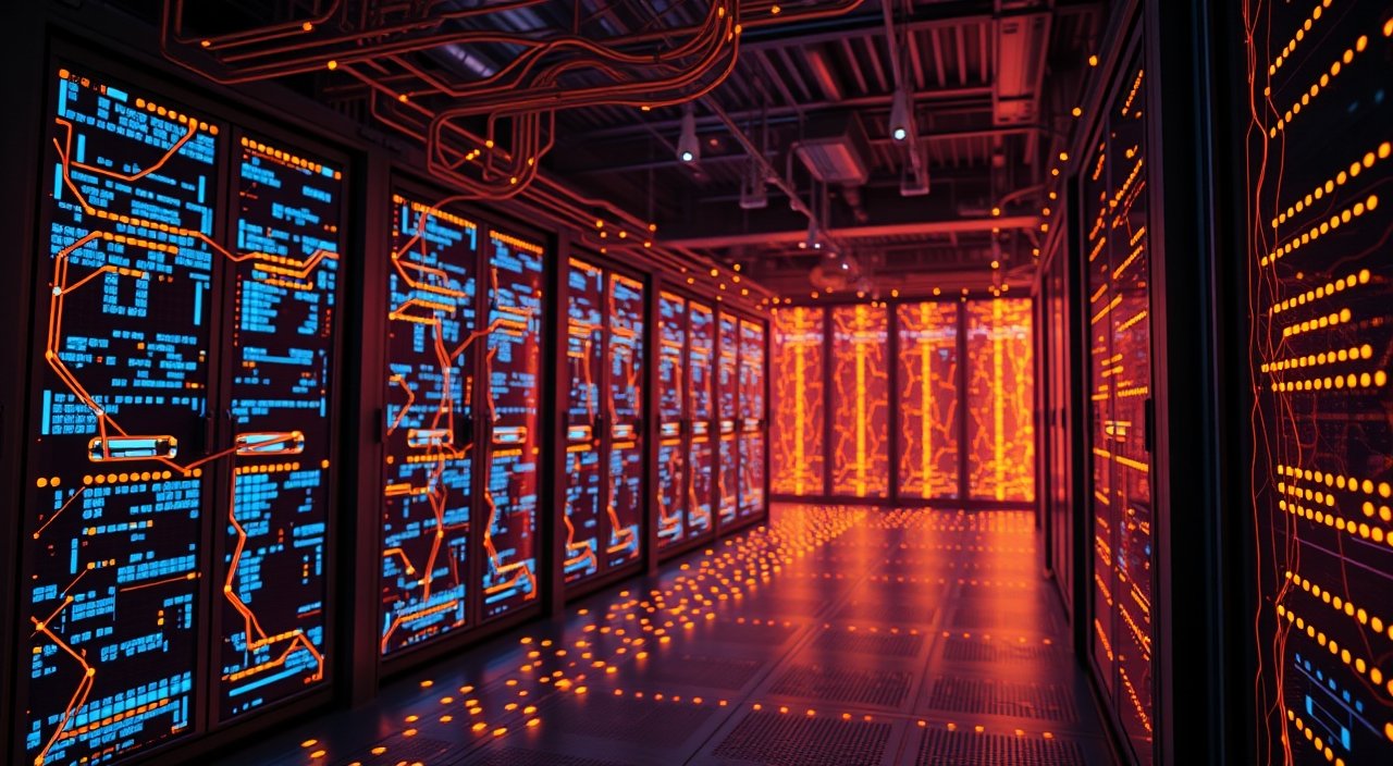 server room data blue orange