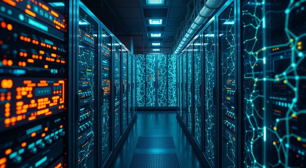 server room data center grid glowing