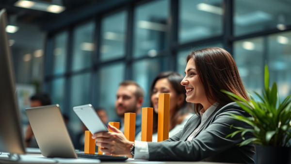 Business team meeting with graphs for success planning
