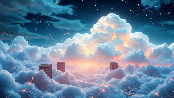 Cloud servers data network connecting the digital sky