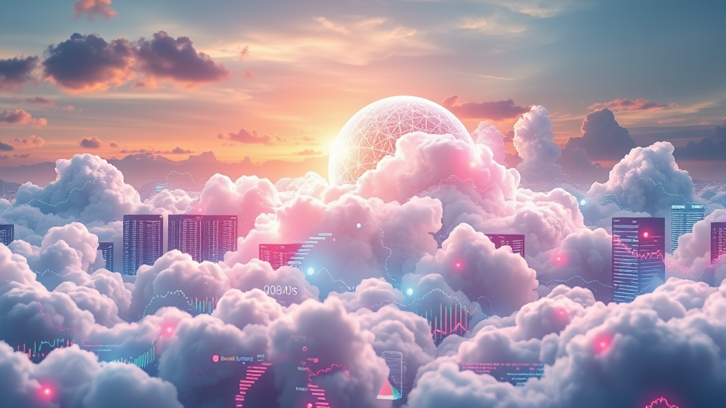 Cloud city finance data sphere surreal digital art concept
