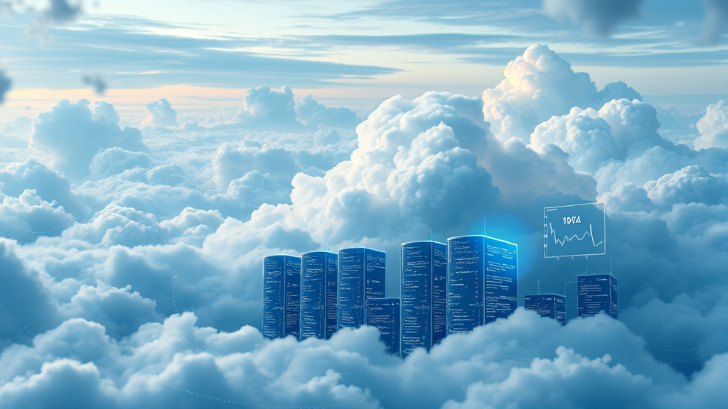 Data servers in clouds with graph and connections, futuristic concept