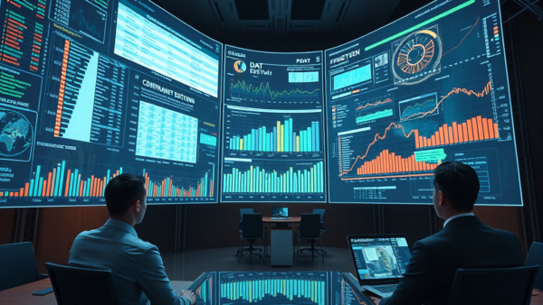 Data analysis room with analysts looking at big screens