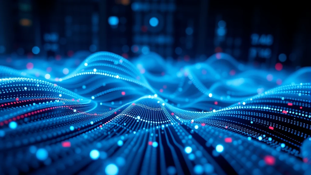 Blue digital data waves abstract background with glowing lines