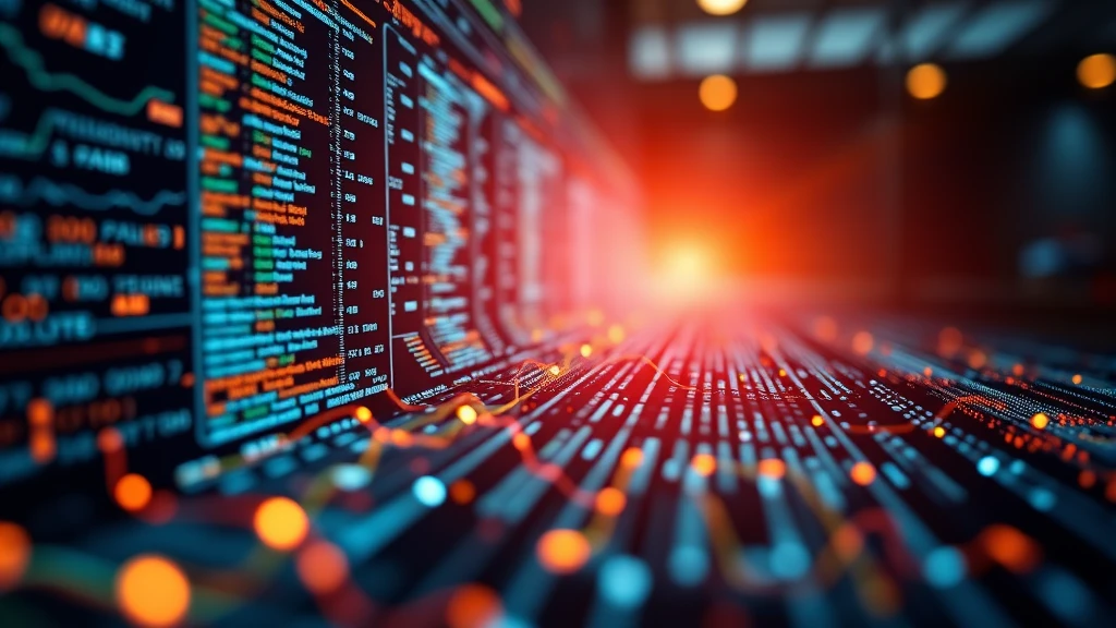 Digital data stream abstract background with glowing code and network lines