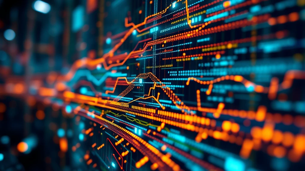 Digital data lines abstract background with orange and blue glowing charts