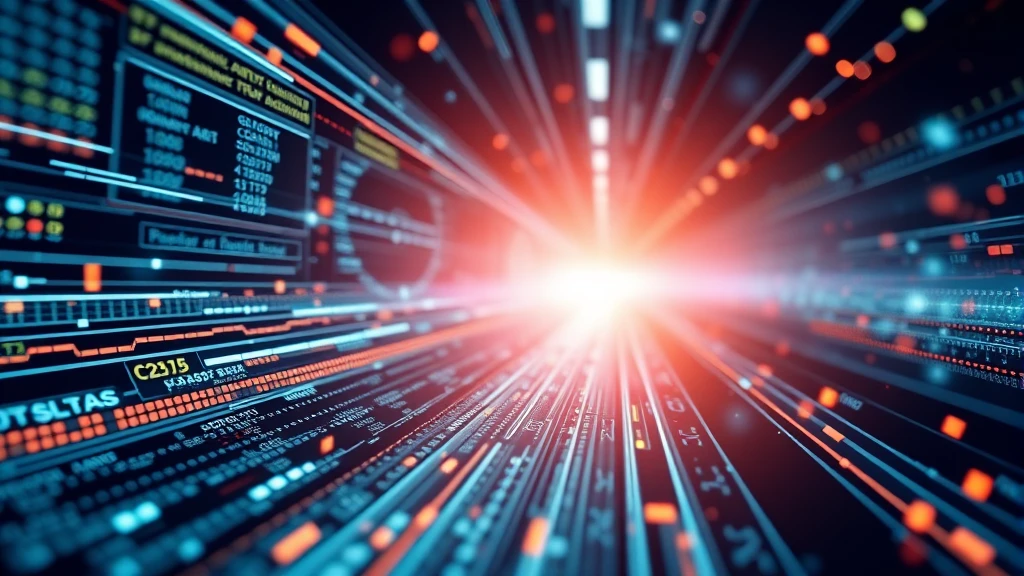 Digital data stream with bright light burst technology background