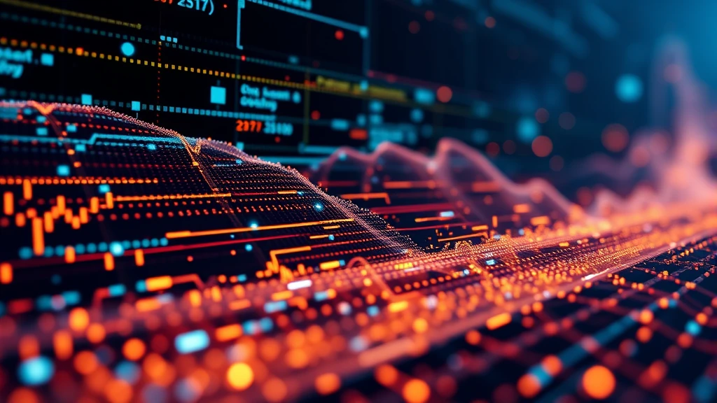 Digital data graph abstract background with glowing blue and orange lights