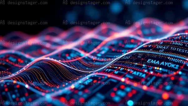 Digital wave data stream flowing with neon blue and red lights