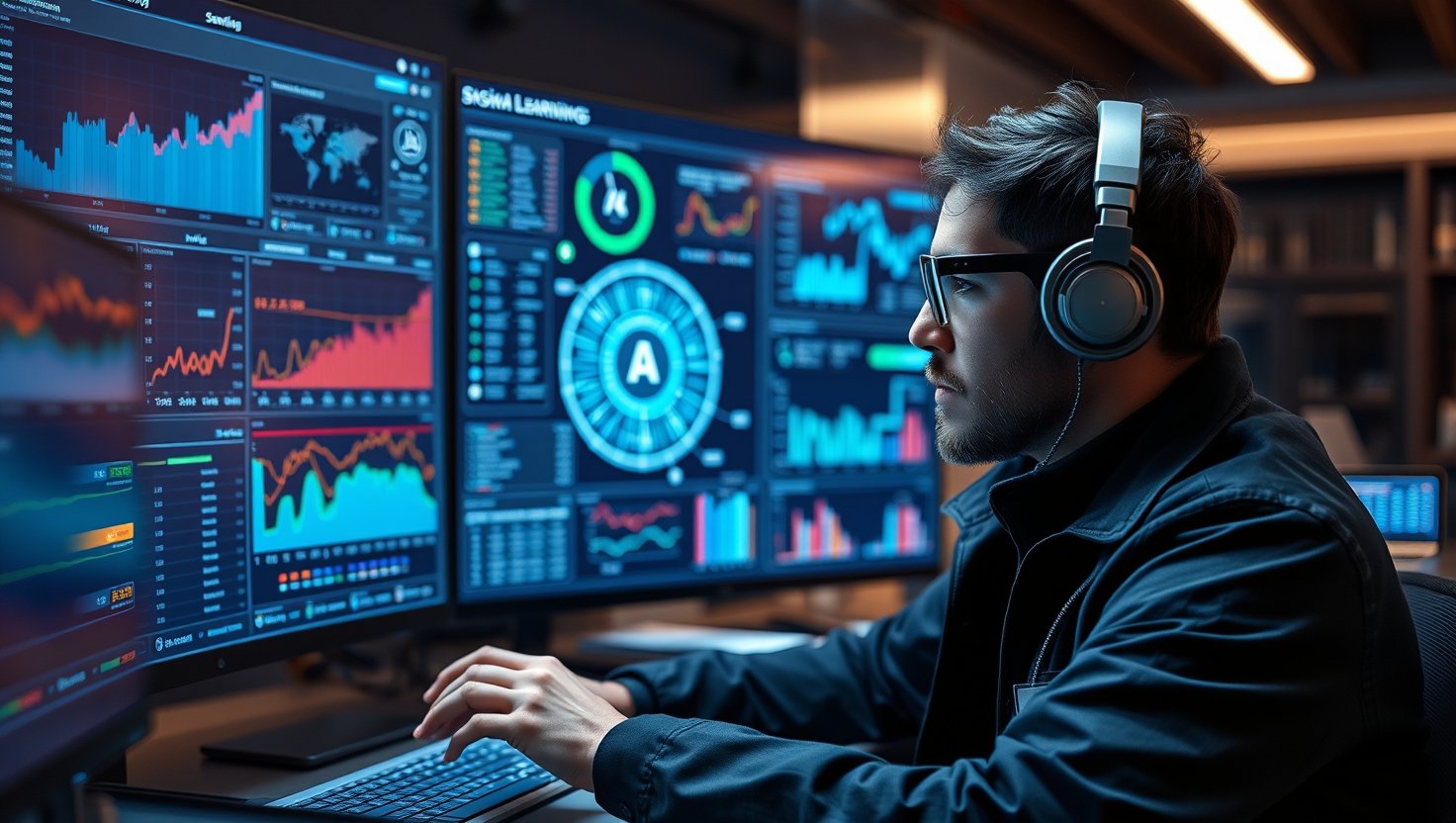 man with headphones data analysis