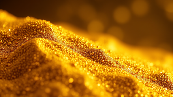 Golden water drops on textured surface macro abstract background