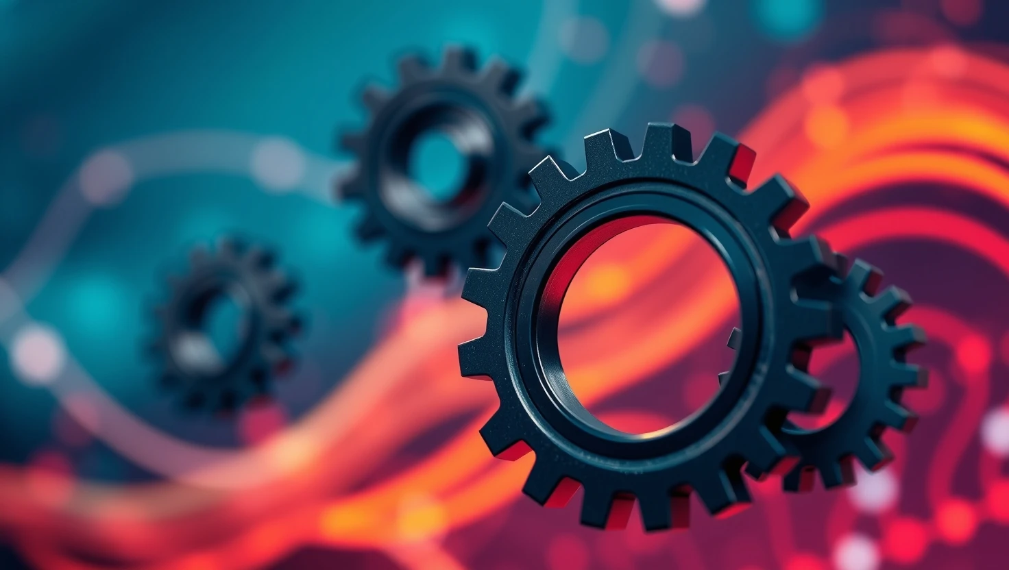 Gears technology concept with abstract background and glowing lights for AI