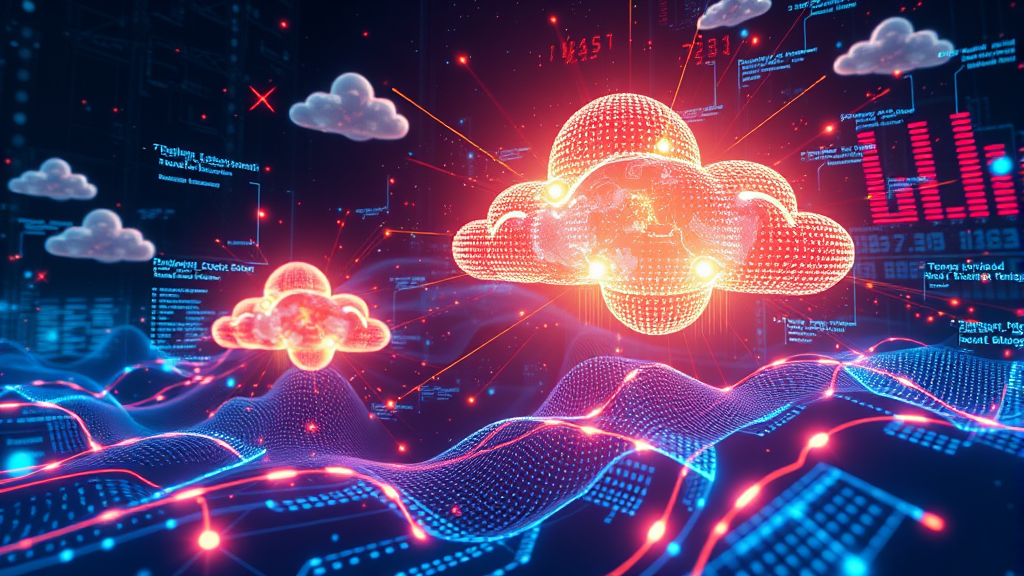 Digital transformation concept art with floating datasets, machine learning algorithms, cloud computing…