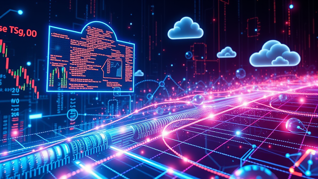 Digital transformation concept art with floating datasets, machine learning algorithms, cloud computing…