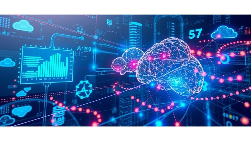 Digital transformation concept art with floating datasets, machine learning algorithms, cloud computing…