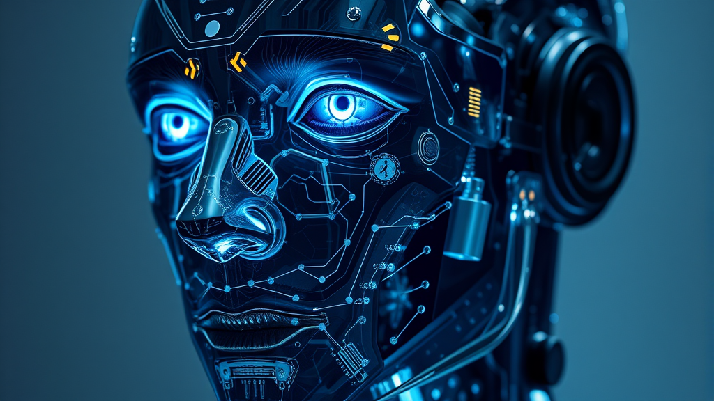 Robotic Face Blue Circuit Digital Art Futuristic Concept