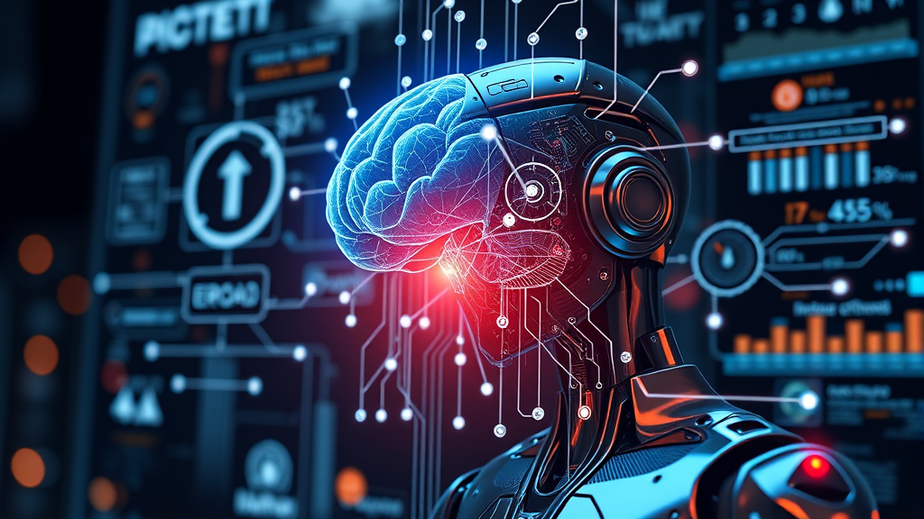 Intelligent machine learning system automating business processes, robotic assistants, data flowing through…