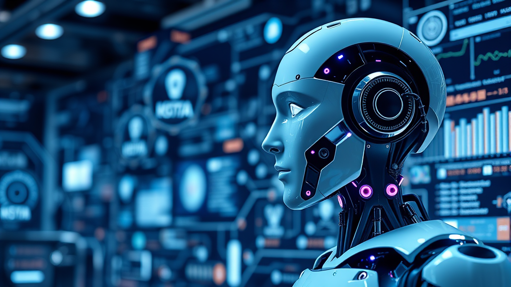 Intelligent machine learning system automating business processes, robotic assistants, data flowing through…