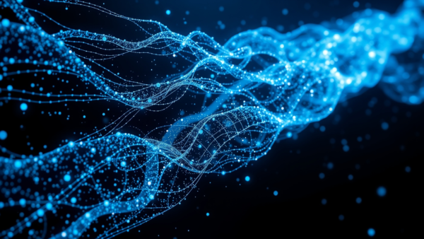 Abstract blue particle waves digital technology background graphic design