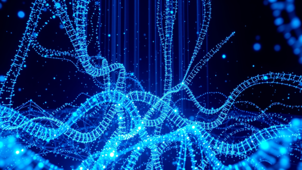 Blue abstract neural network lines, digital data flow graphic illustration