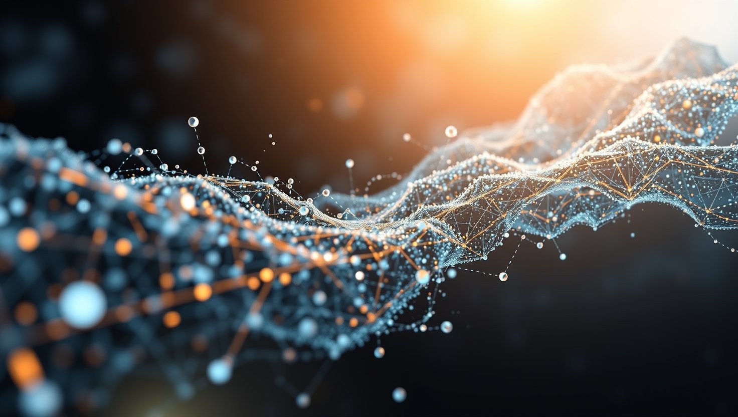 Data network abstract futuristic background with glowing particles and lines