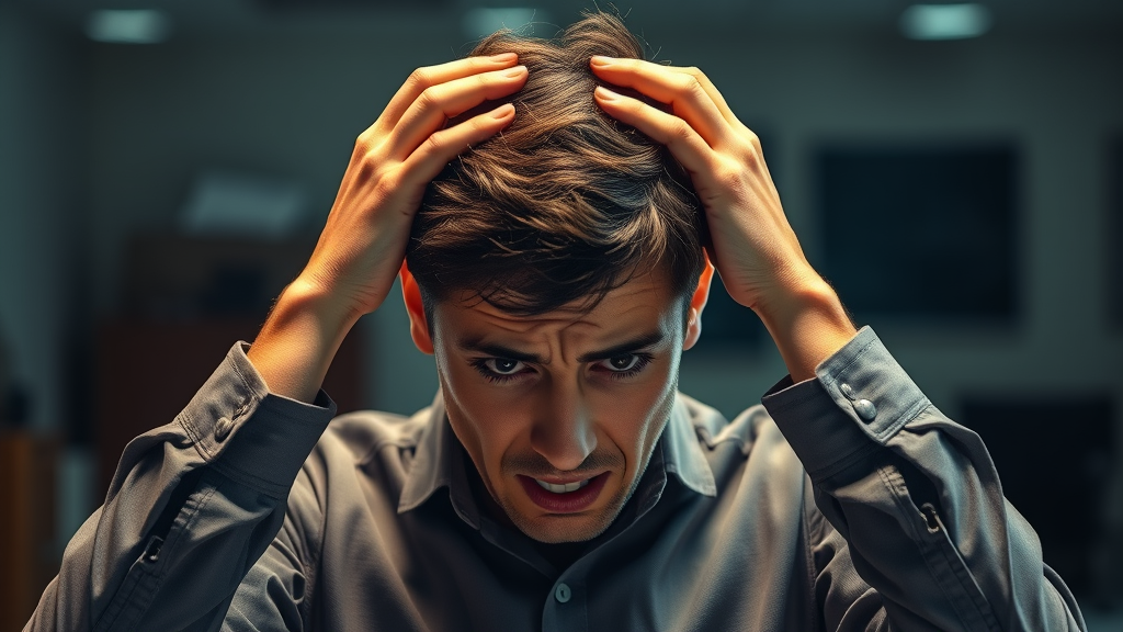 Frustrated Man Grasping Head in Despair