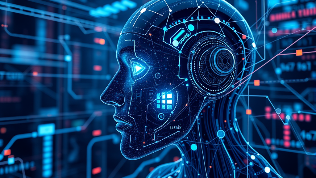 Self-learning AI system improving itself through autonomous machine learning, futuristic digital environment,…