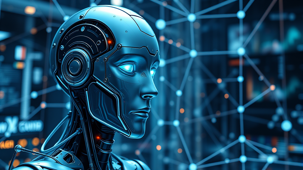 blue robot head cyber design