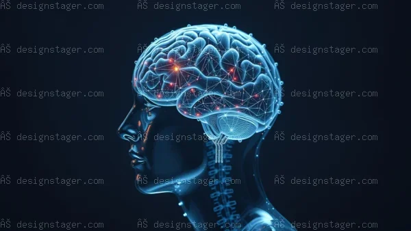 Neural network brain, digital human head, futuristic AI concept