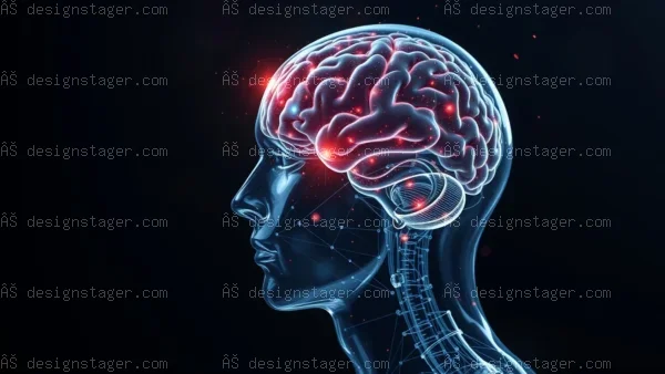 Human brain digital science illustration glowing red connections on dark background