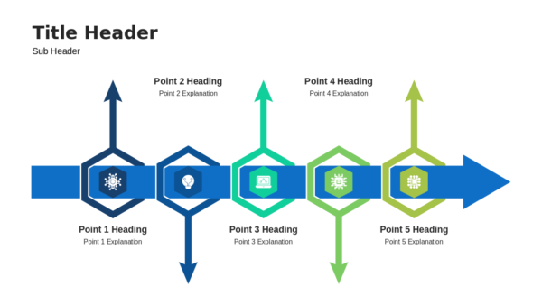 Process flow PowerPoint template with 5 editable slides