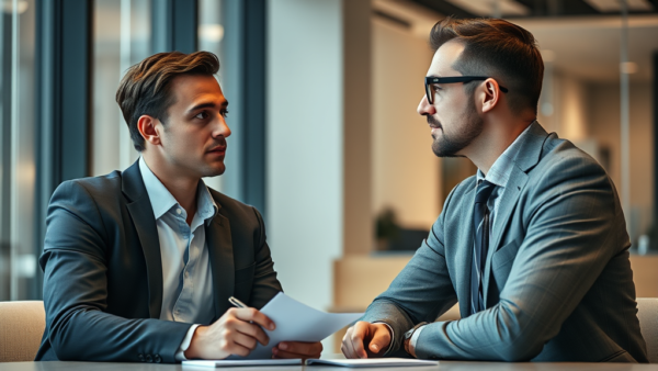 Business men meeting talking about strategy and finance in office