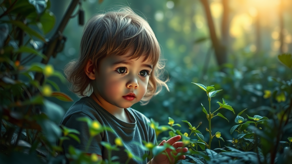 Little Child Exploring Nature Garden Outdoors Scene