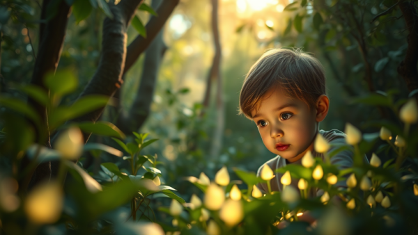 Little Boy in Nature Forest Scene Portrait Photography