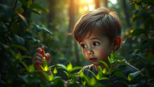 Little Boy Exploring Nature in Forest Woods Landscape Photography