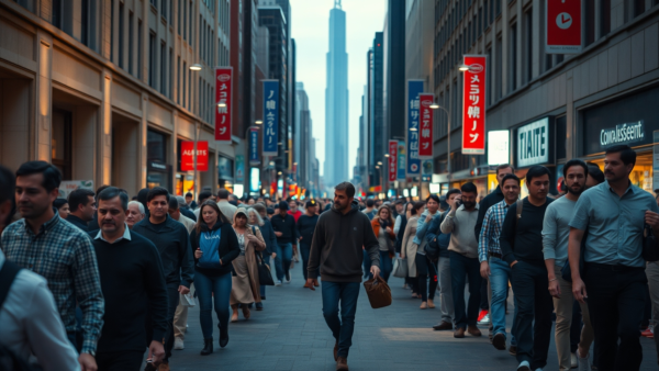 City Street Crowd Walking Downtown Urban