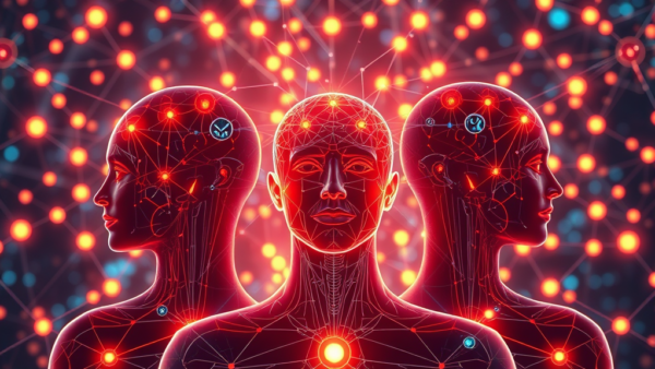 Futuristic Networked Human Heads Artificial Intelligence Concept