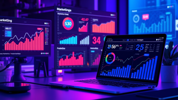 Data charts laptop screen business analysis digital dashboard marketing data