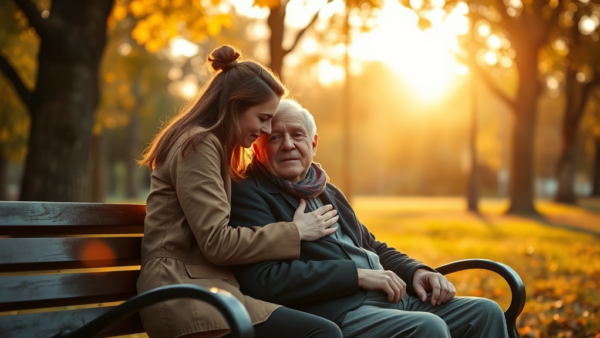 Heartwarming Moment Granddaughter Embracing Grandfather Outdoors